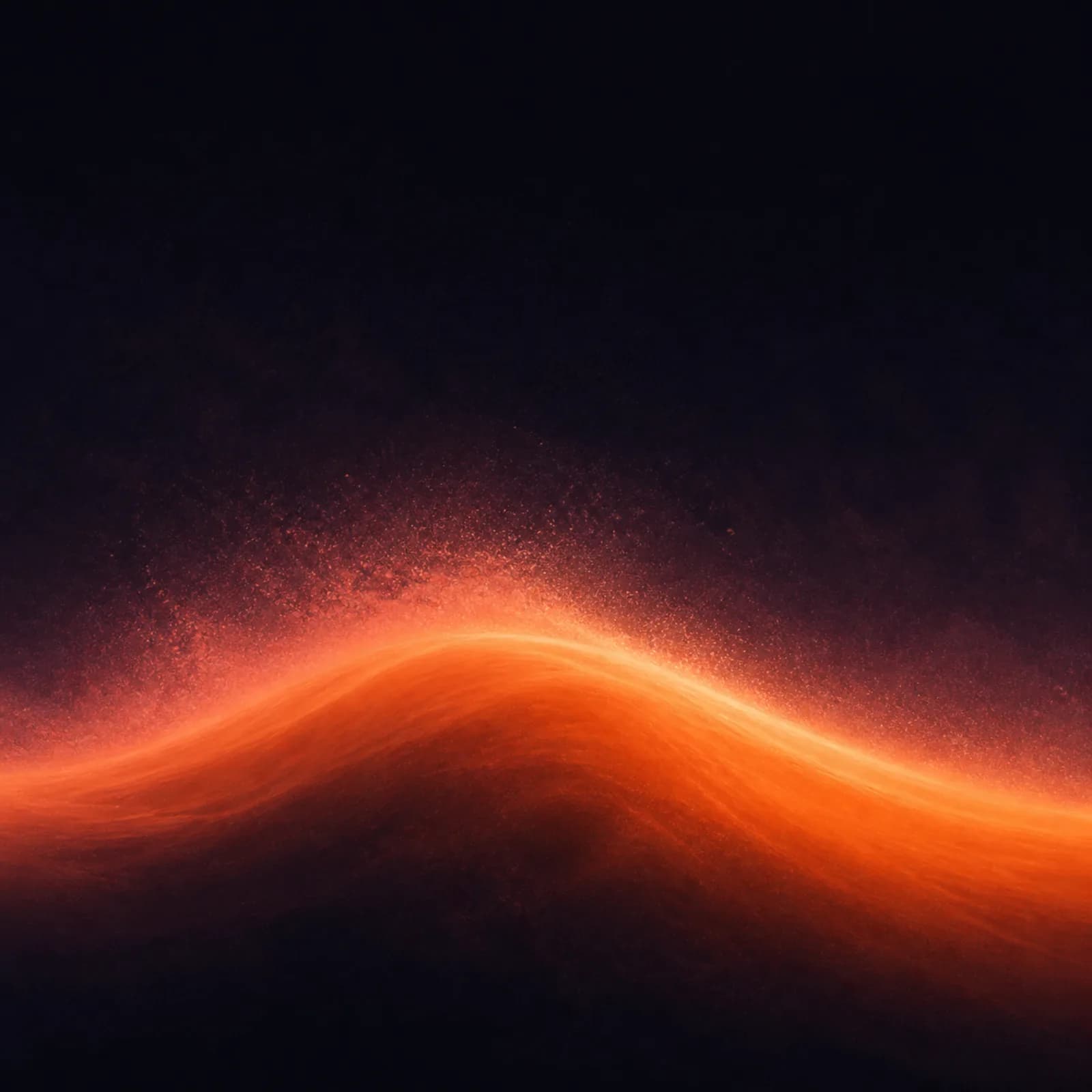 A single luminous orange wave crest rolling through a deep ink field, still a ripple